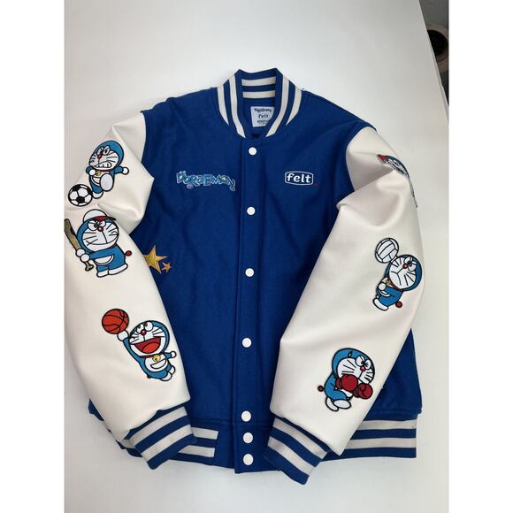 FELT Doraemon Varsity Jacket Blue White Leather NWT